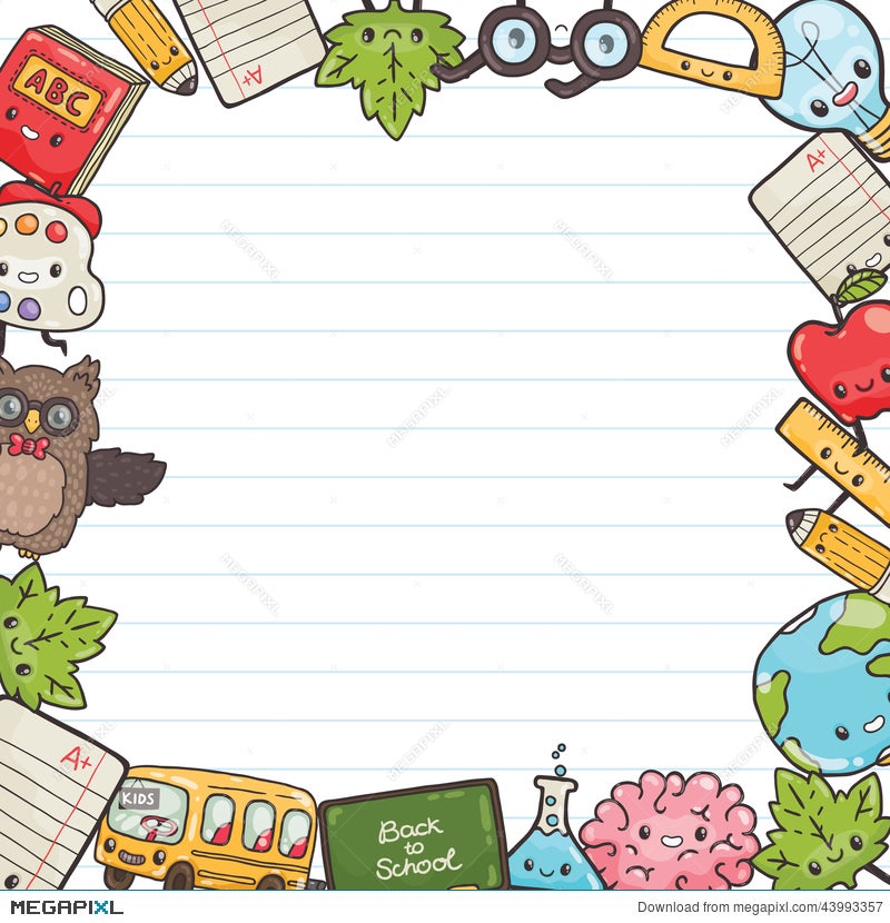 Cute Cartoon Characters. Back To School Background Illustration 43993357 -  Megapixl