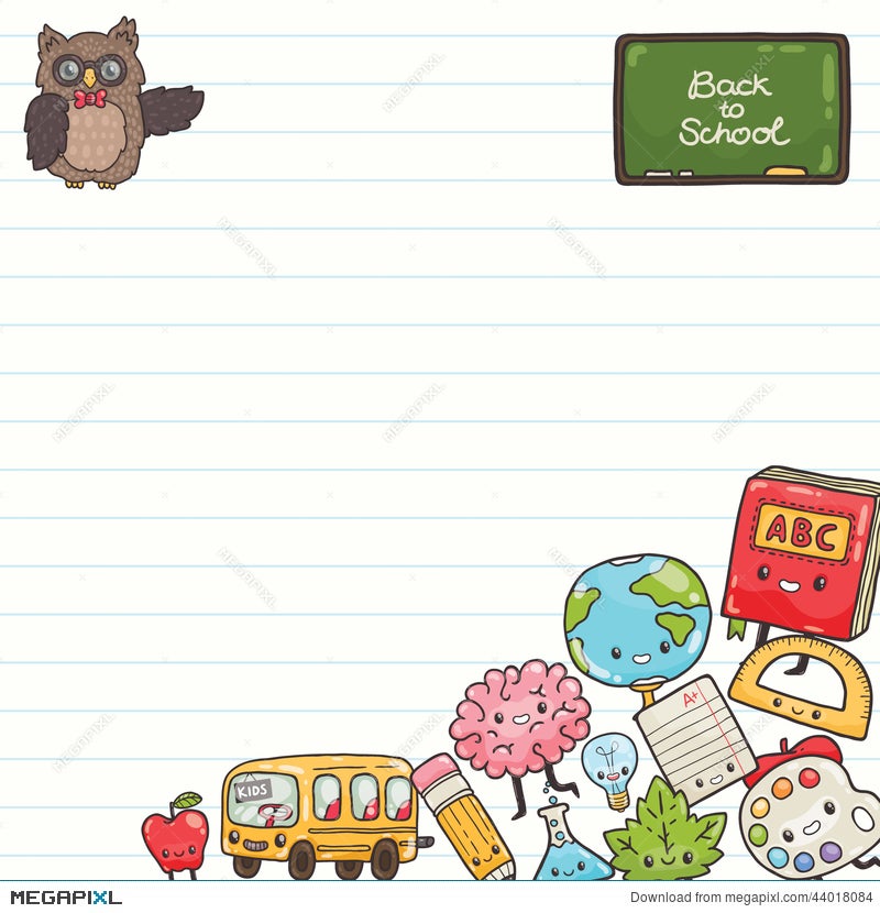 Cute Cartoon Characters. Back To School Background Illustration 44018084 -  Megapixl