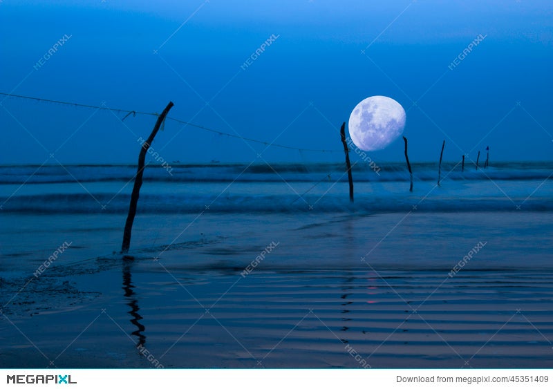 Moon Over Ocean Night Scene Stock Photo Megapixl
