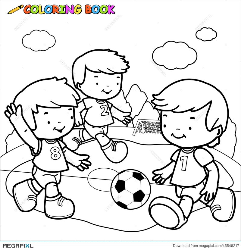 Coloring Book Soccer Kids Illustration 45548217 Megapixl