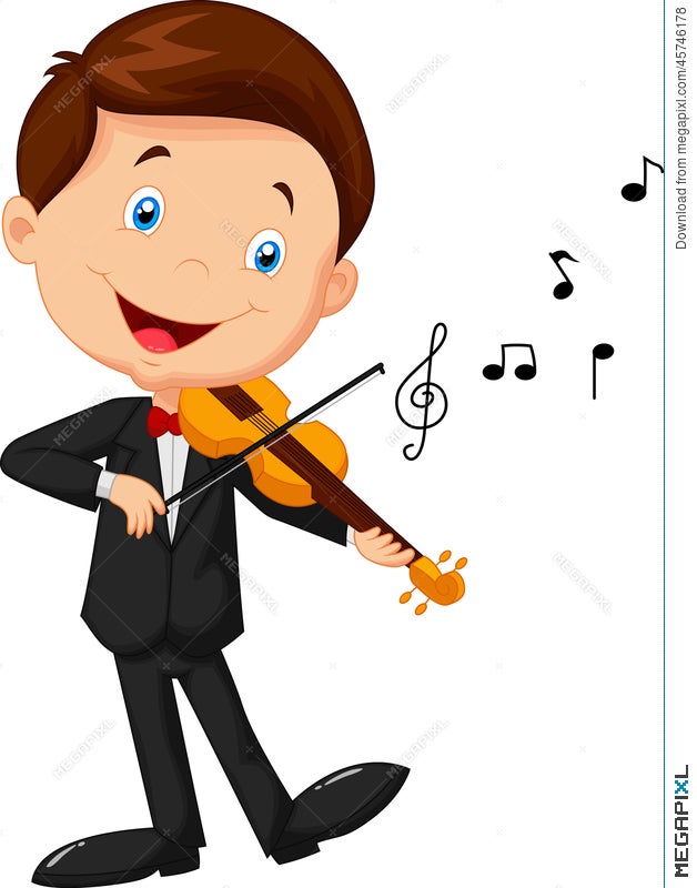 Little Boy Cartoon Playing Violin Illustration 45746178 - Megapixl