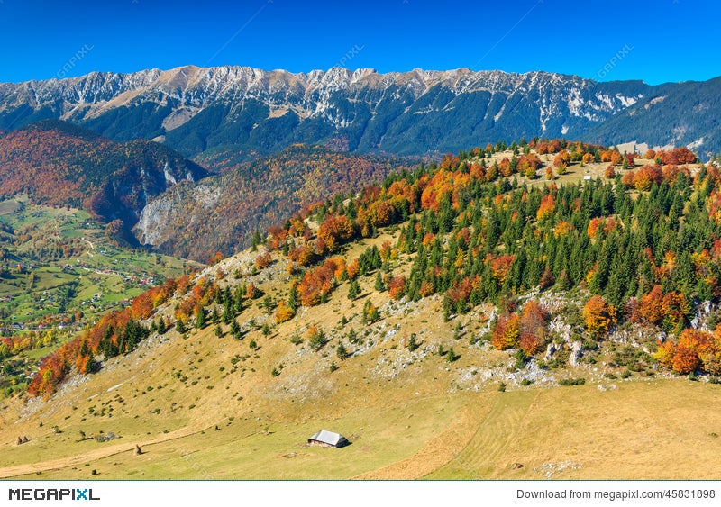 Autumn Landscape Zarnesti Gorge And Piatra Craiului Mountains Transylvania Romania Stock Photo 45831898 Megapixl