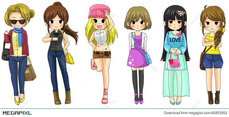 Modern Girl Fashion Cartoon Collection Set 2 (Vector) Illustration 45853952  - Megapixl