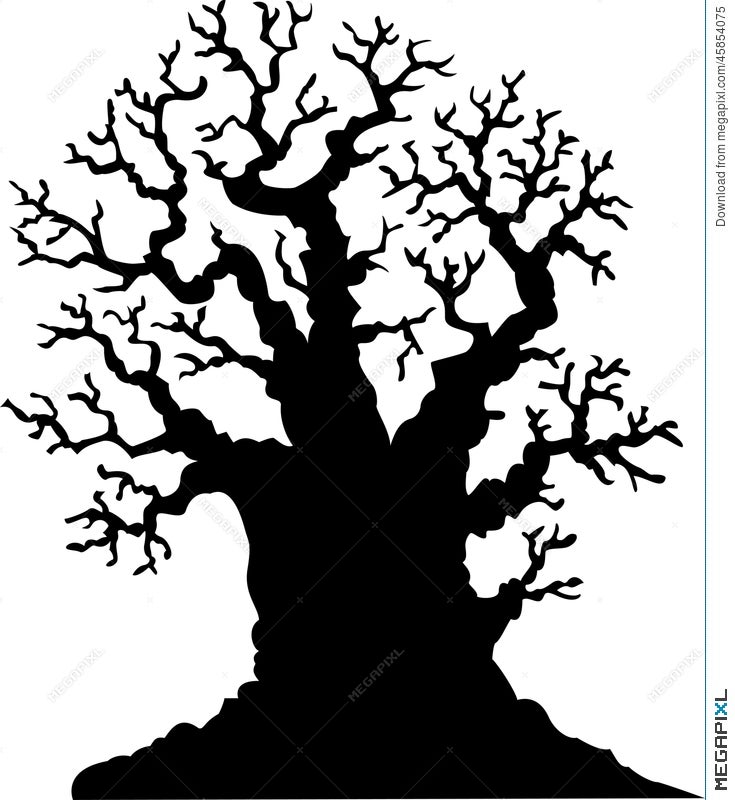 Silhouette Leafless Oak Tree Cartoon Illustration 45854075 - Megapixl