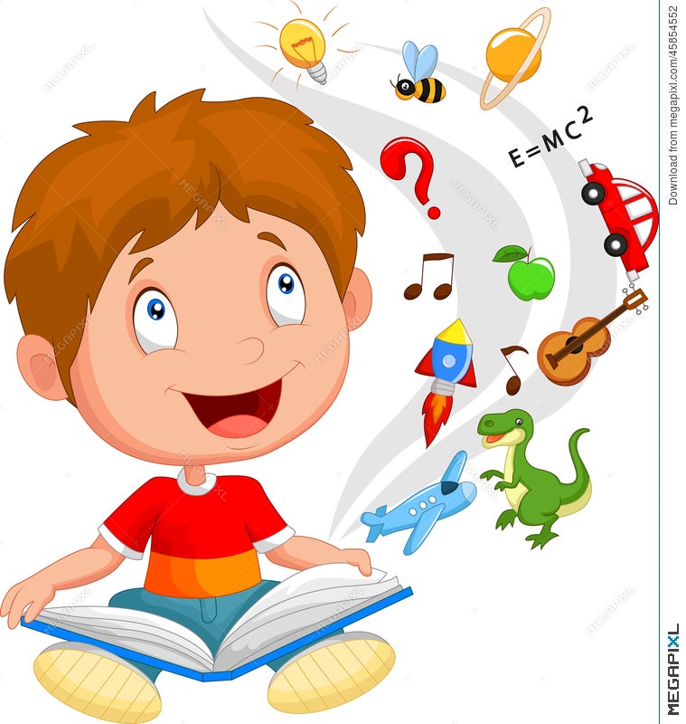 Little Boy Cartoon Reading Book Education Concept Illustration Illustration  45854552 - Megapixl