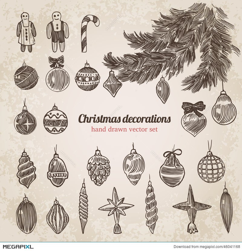 Christmas Tree Decorations Set Handdrawn Style Template