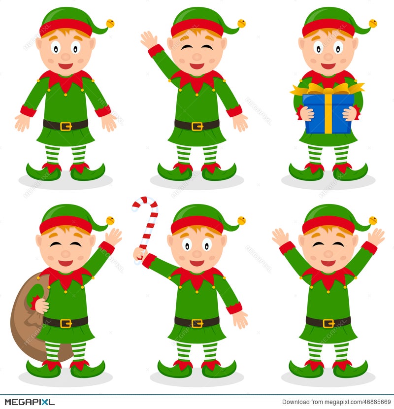Christmas Elf Cartoon Characters Set Illustration 46885669 Megapixl