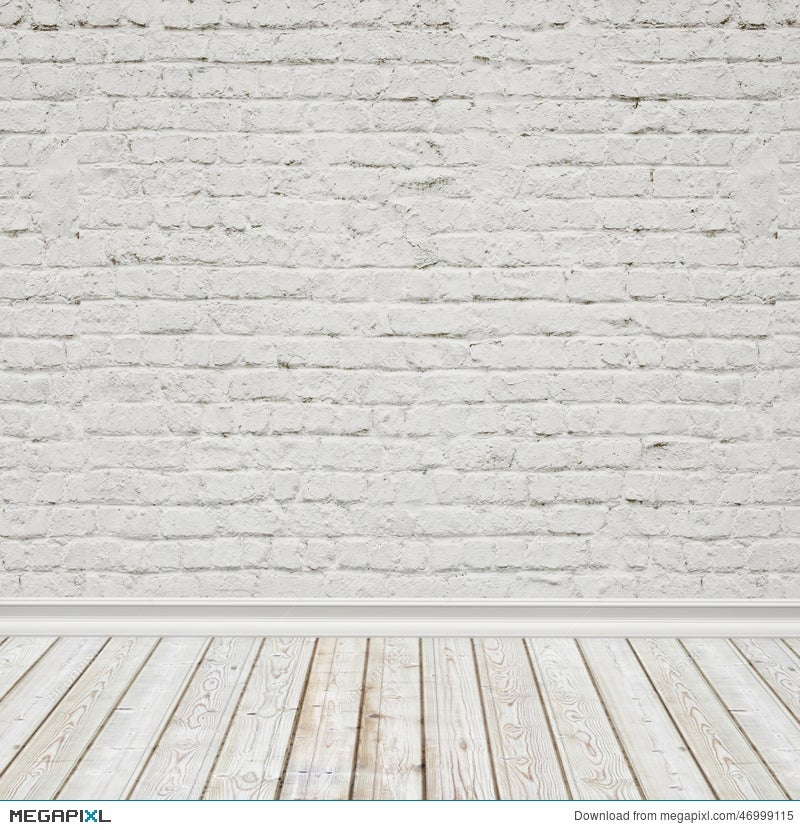 White Painted Brick Wall And Vintage Wooden Floor Interior