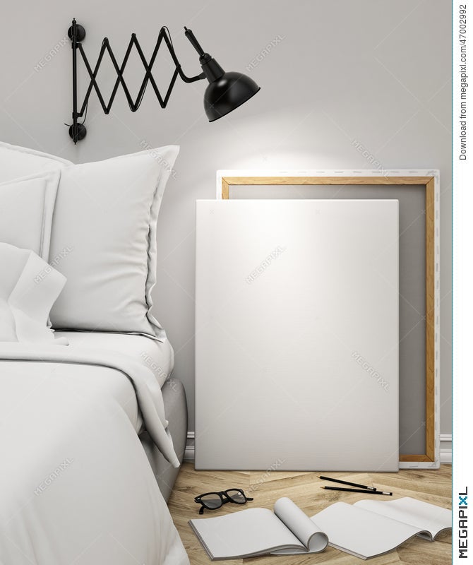 Download Mock Up Blank Poster On The Wall Of Bedroom 3d Illustration Background Illustration 47002992 Megapixl