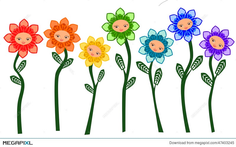 Rainbow Flowers Cartoon Vector Illustration Megapixl