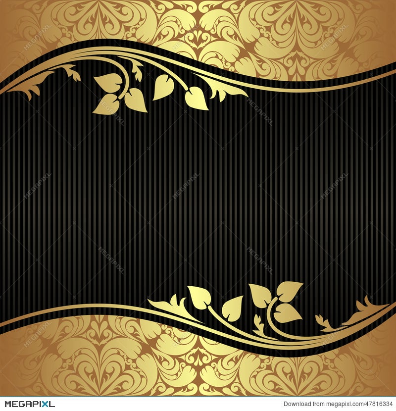 Elegant Black Background With Floral Golden Borders Illustration 47816334 -  Megapixl