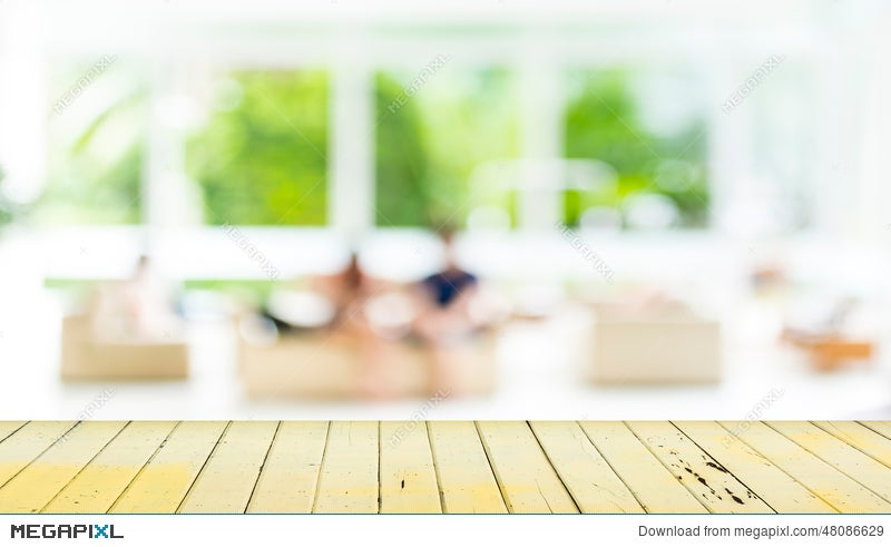 Empty Wood Table And Blurred Living Room Background. Stock Photo 48086629 -  Megapixl