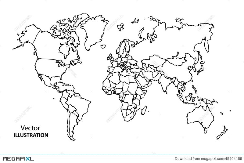 Hand Drawing World Map With Countries Illustration 48404188 Megapixl