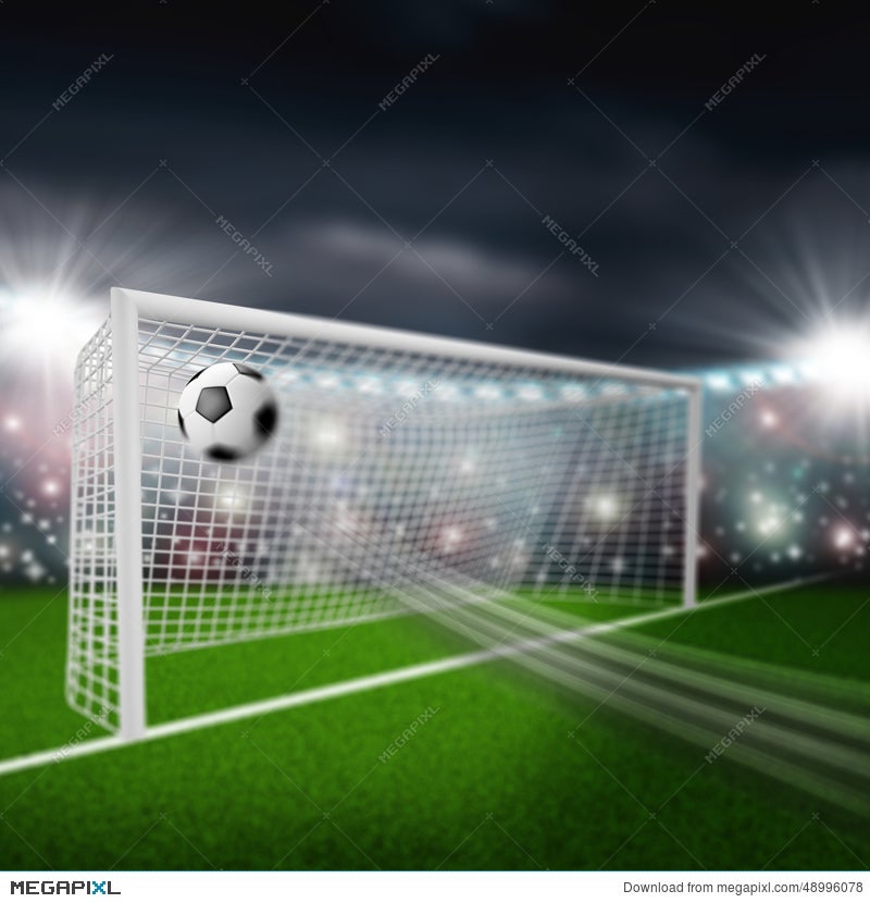 Soccer Ball Flies Into Goal Stock Photo Megapixl