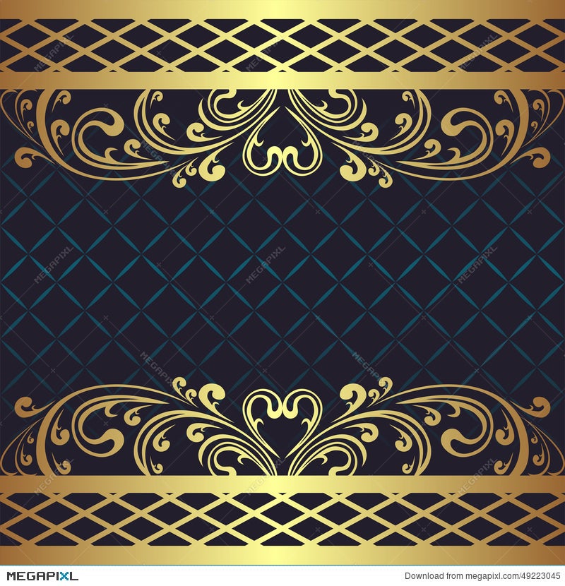 Luxury Dark Blue Background With Golden Floral Borders. Illustration  49223045 - Megapixl