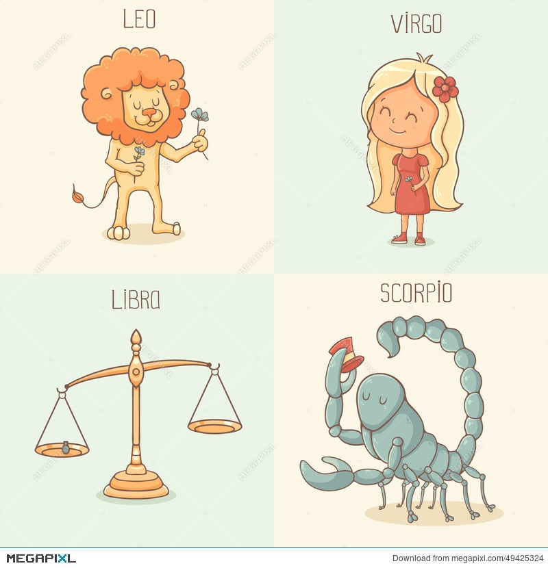 Zodiac Signs, Cute Cartoon Characters Illustration 49425324 - Megapixl