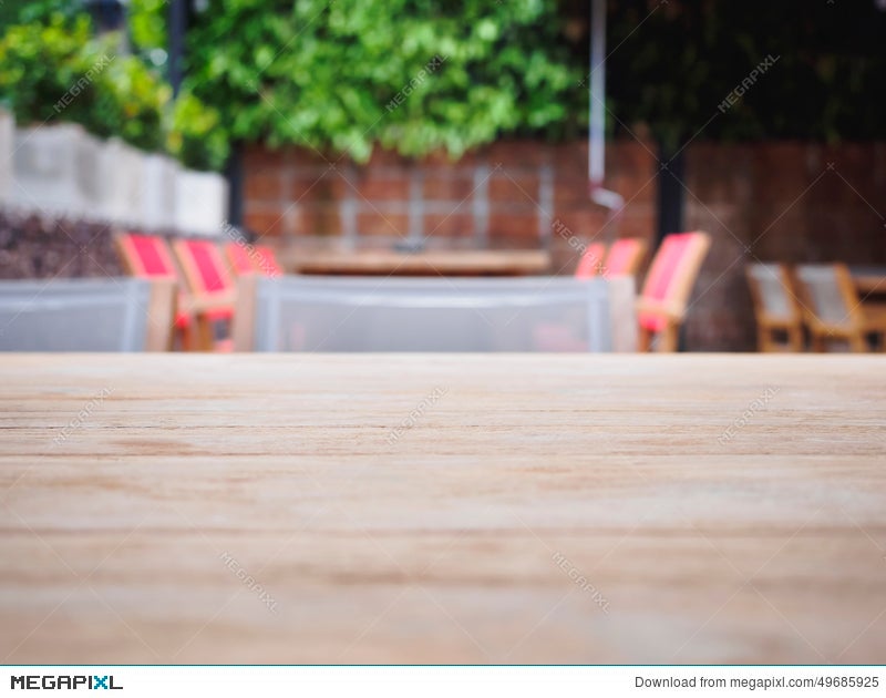 Top Of Wooden Table With Blurred Restaurant Cafe Background Stock Photo  49685925 - Megapixl