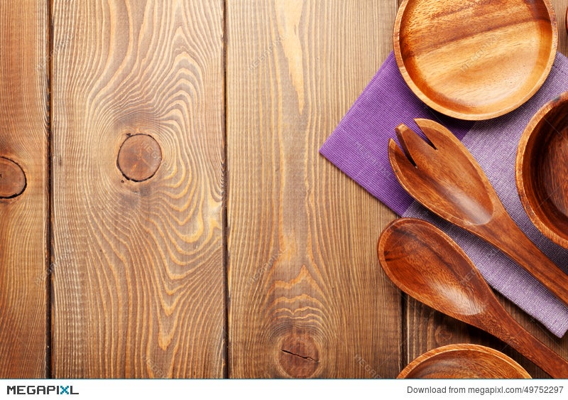 Wood Kitchen Utensils Over Wooden Table Background Stock Photo 49752297 Megapixl