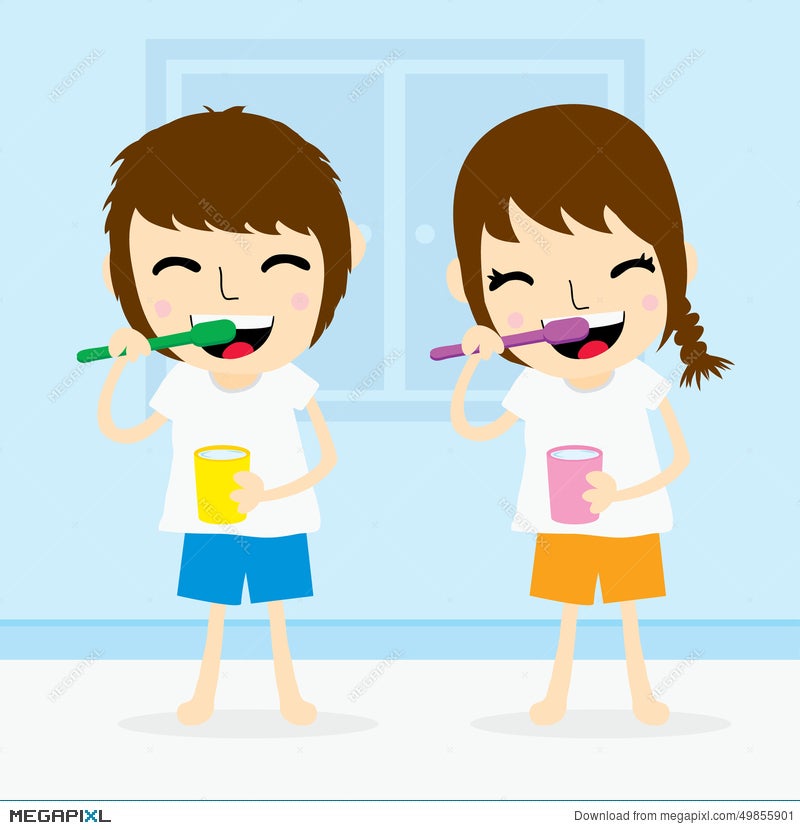 Boy And Girl Clean Tooth Brush Activity Daily Cute Cartoon Vector  Illustration 49855901 - Megapixl