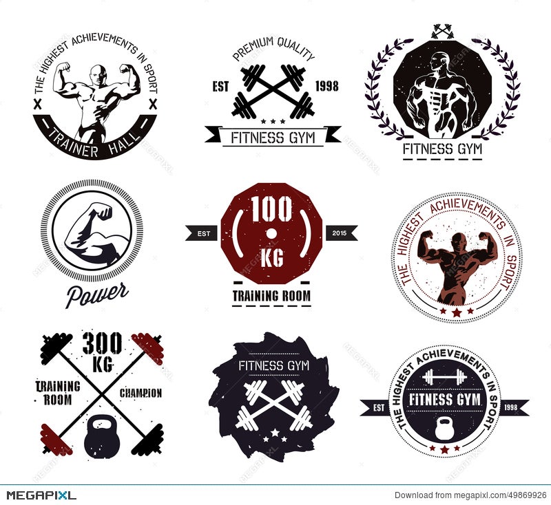 Bodybuilding And Fitness Gym Logos And Emblems Illustration