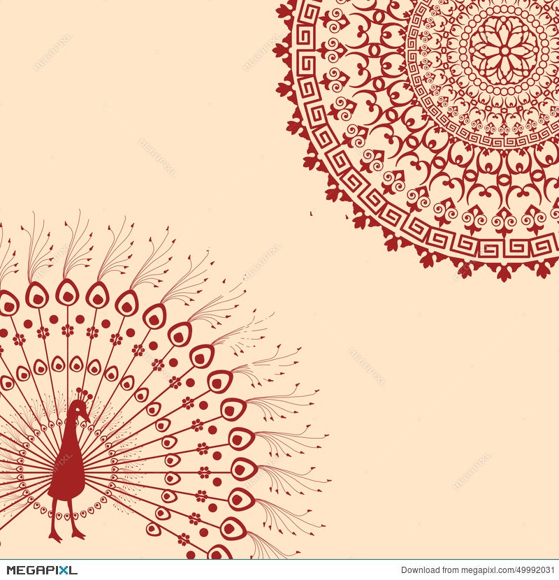 Red And Cream Indian Peacock Mandala Background Illustration 49992031 -  Megapixl
