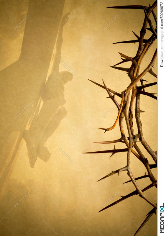 Easter Background Illustration With Crown Of Thorns On Parchment Paper And  Jesus Christ On The Cross Faded In. Illustration 50269872 - Megapixl