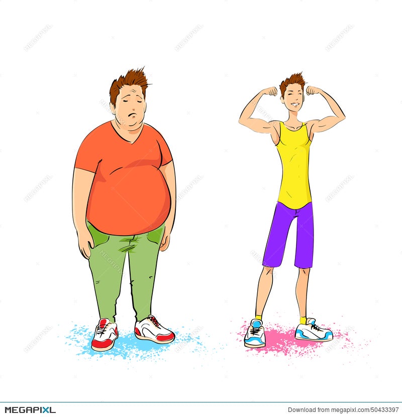 Fat Overweight And Fit Athletic Sport Man Show Illustration 50433397 -  Megapixl