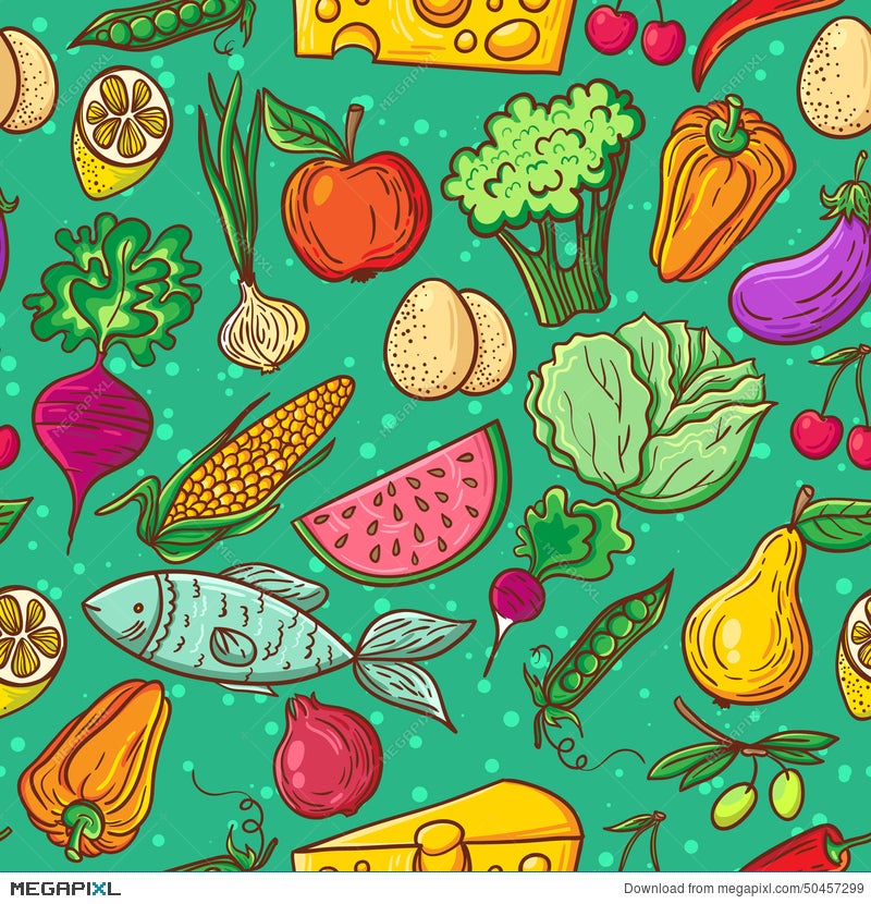 Healthy Food Pattern Illustration 50457299 - Megapixl