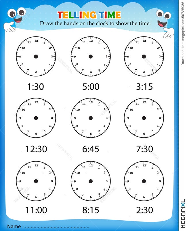 telling time worksheet illustration 50725986 megapixl