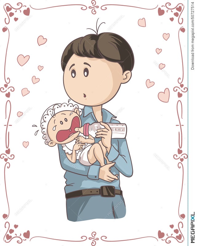 Father Feeding Crying Baby Vector Cartoon Illustration 50727514 - Megapixl