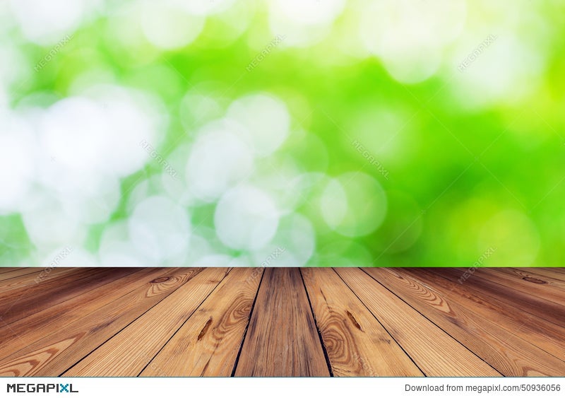 Green Bokeh Blur Background And Wood Table In Garden Stock Photo 50936056 -  Megapixl