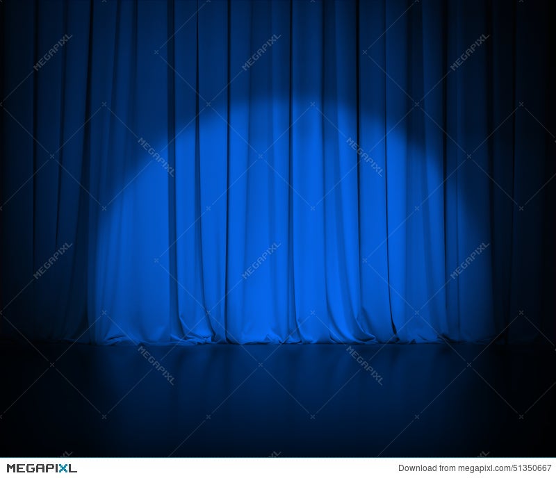 Theatre Dark Blue Curtain Or Drapes With Light Stock Photo
