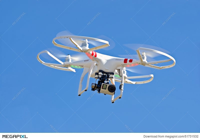 White Drone With Camera In Sky Stock Photo Megapixl