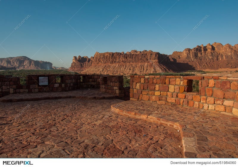 Rock Formations On Top Of Al Ula Old City Fort Saudi Arabia Stock