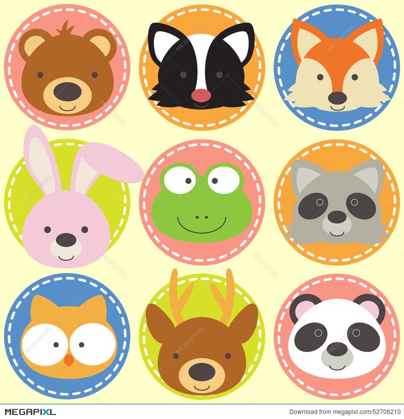 Animals Face Stickers Cute Animal Faces Kawaii Funny Emoji Sticker