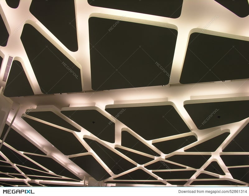 A Suspended Futuristic Ceiling With Modern Lighting Stock