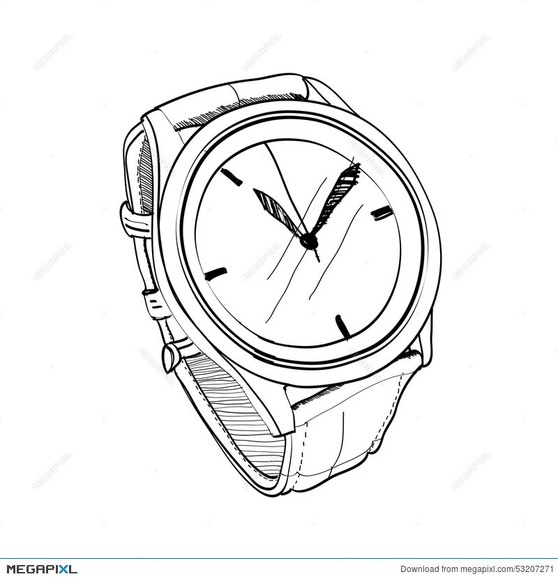 Realistic sketch of a watch. wristwatches on the strap. vector. | CanStock