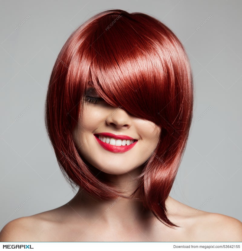 Smiling Beautiful Woman With Red Short Hair Haircut Hairstyle