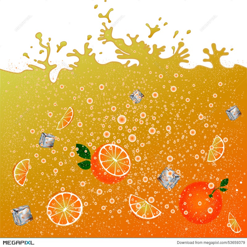 Carbonated Orange Drink. Background. Advertising Banner. Juice. Orange  Citrus Cocktail. Splashes. Illustration 53659379 - Megapixl