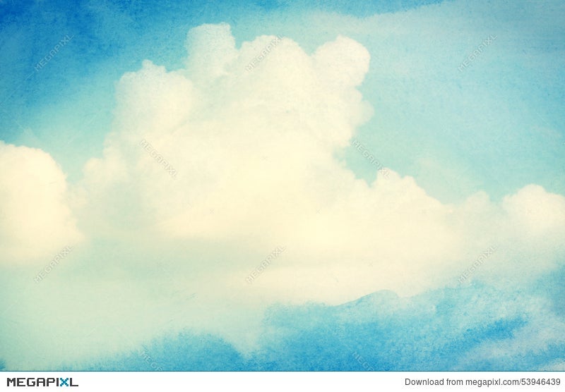 Clouds And Sky On Blue Watercolor Background Stock Photo 53946439 - Megapixl