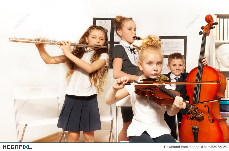 School Children Play Musical Instruments Together Stock Photo 53973289 -  Megapixl