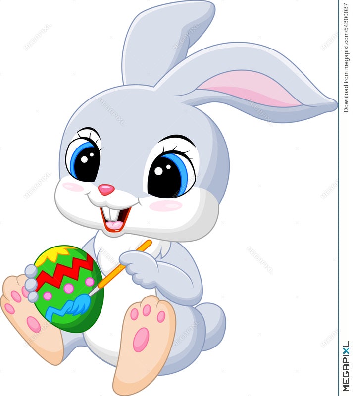 Cute Easter Bunny Cartoon Painting An Egg Illustration 54300037 - Megapixl