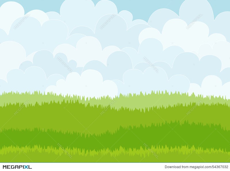 Simple Cartoon Meadow On Sky Background Illustration 54367032 - Megapixl