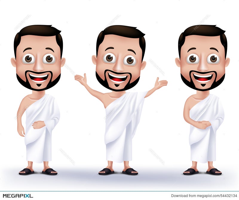 Muslim Man Characters Wearing Ihram Cloths For Performing Hajj