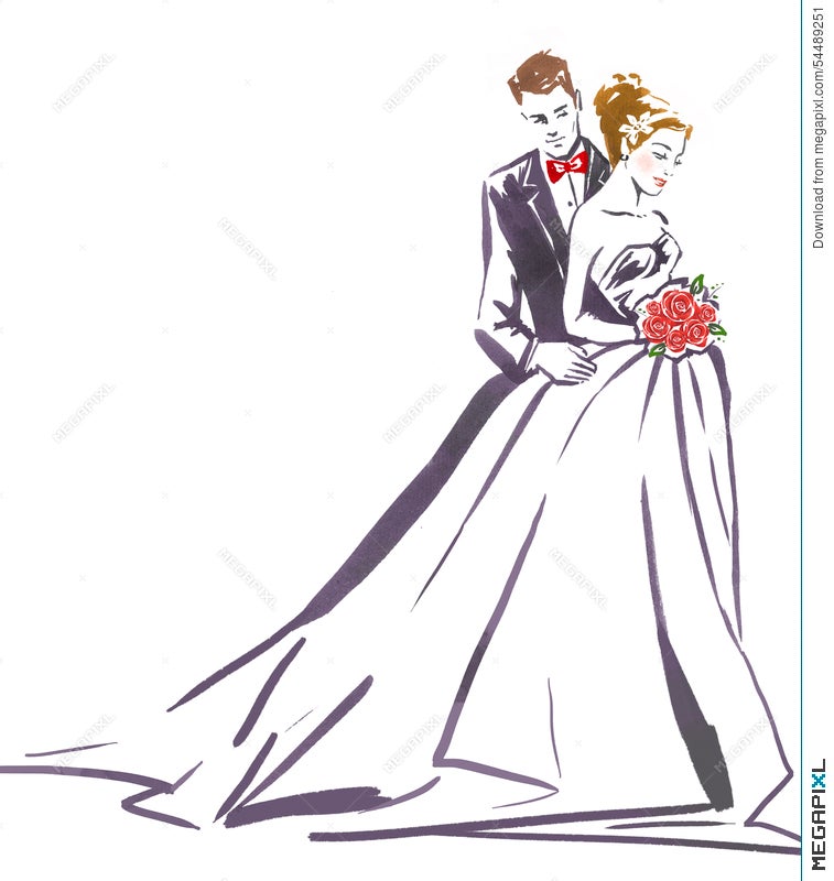 Wedding couple bride and groom standing together vector illustration sketch  doodle hand drawn with black lines isolated on white background - Stock  Image - Everypixel
