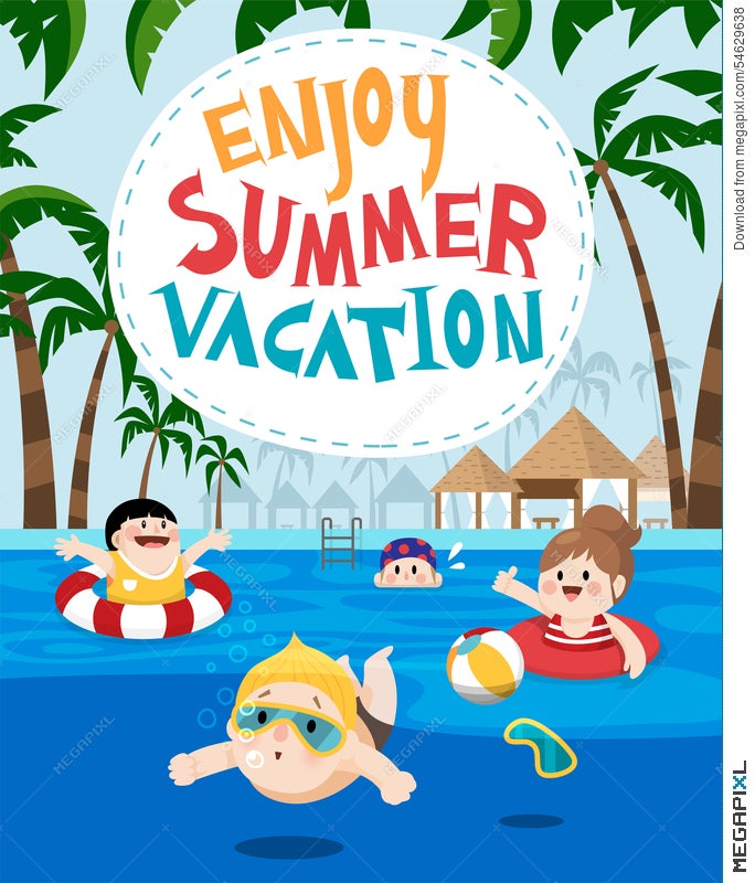 Children Swimming In A Resort For Summer Vacation Illustration 54629638 -  Megapixl