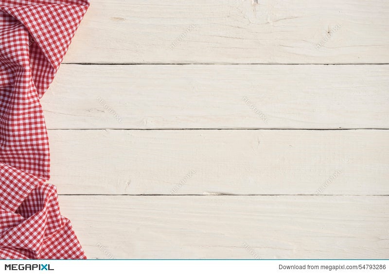 White Wooden Background With A Red Checkered Tablecloth Stock Photo  54793286 - Megapixl