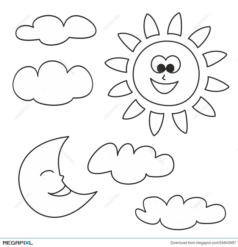 sun and moon clipart black and white