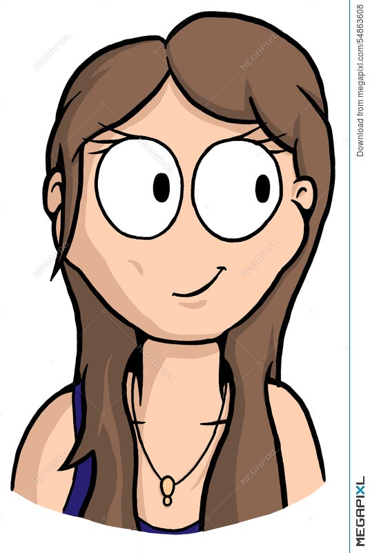 Caricature Of Girl With Brown Hair And Big Eyes Illustration