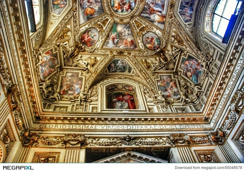 Exquisite Ceiling Of Gallery Of Maps Vatican Museum Rome Stock